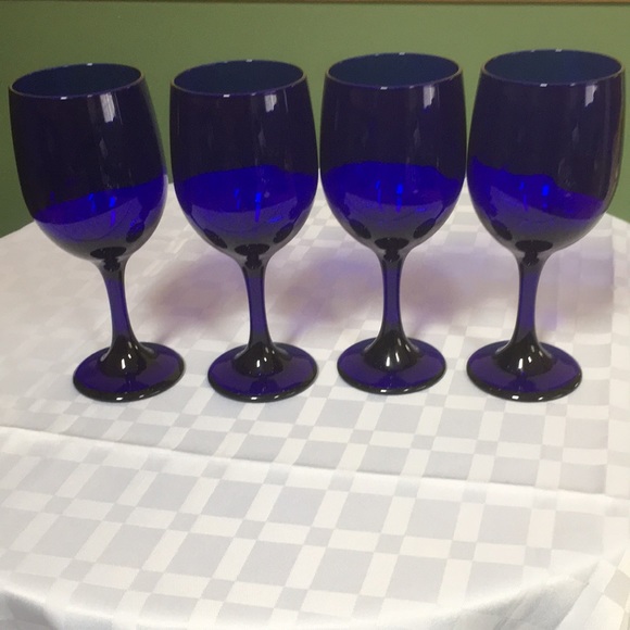 Libbey Dining Vintage Libbey Cobalt Blue Wine Goblets Water Glasses